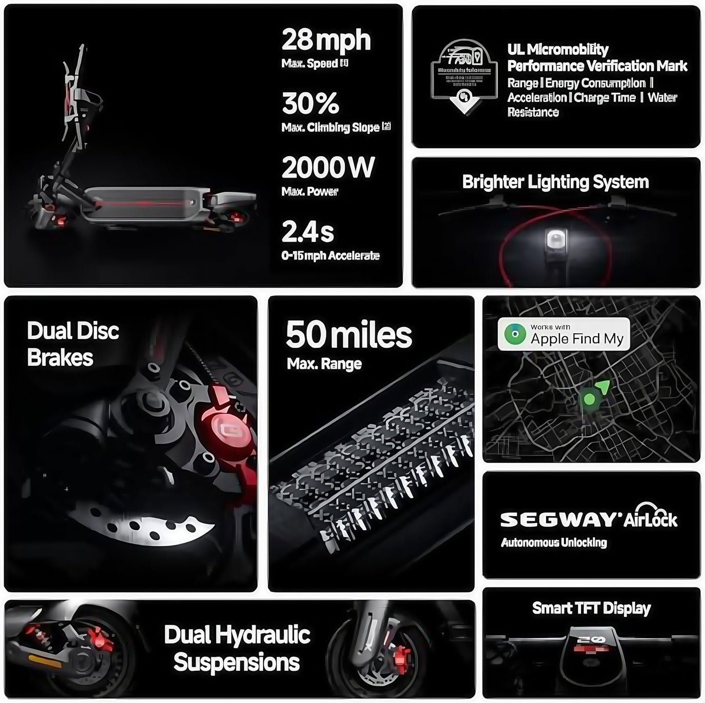 G3 – 50 Miles Long Range, 28mph Max Speed, Dual Suspension, 2000W Power, Smart TFT Display, Apple Find My, Fast Charging, Advanced Stability, 11-Inch Self-Sealing Tires – Ultimate Electric Scooter for Adults