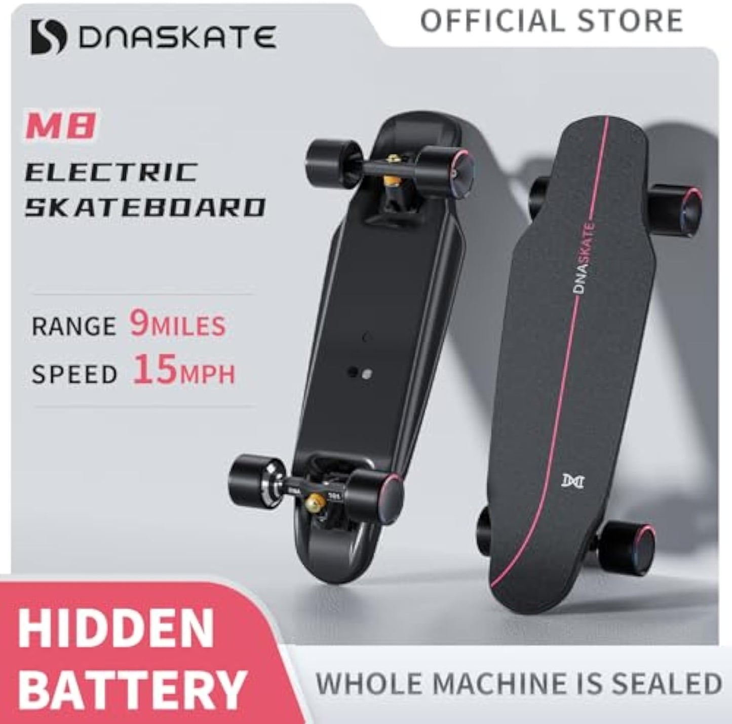 M8 Electric Skateboard with Remote, 15/22Mph Top Speed,9/15/Miles Range,400/800W Hub-Motor, Skateboard for Adults ＆Teens