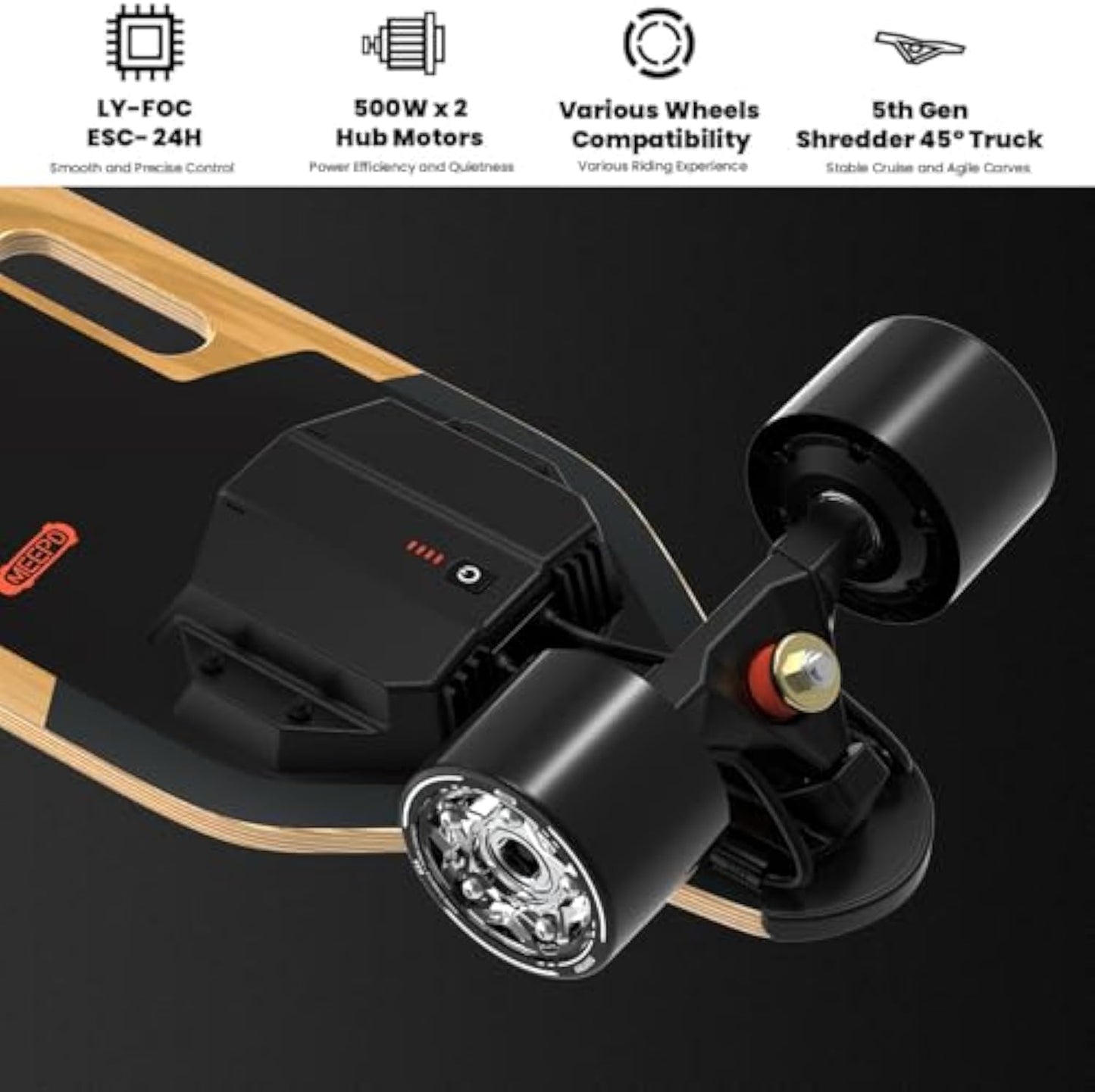 MEEPO Campus V5 Series/Envy Electric Skateboard with Remote, Top Speed Up to 29 Mph, 4 Speed Smooth Braking, Easy Carry Handle Design, Suitable for Adults & Teens